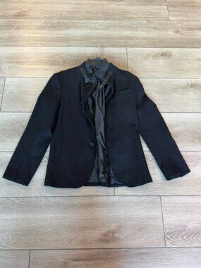 Zara Man Basic Black Blazer Leather Elbow Patches M